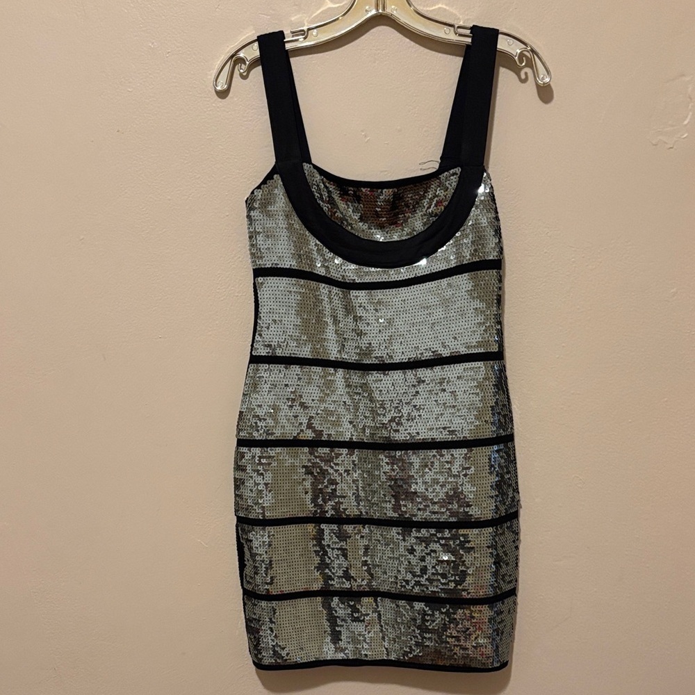AKIRA Black and Silver Sequin Mini Dress